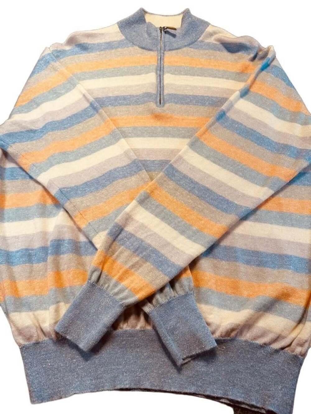 Peter Millar Men's Merino Wool Linen Striped 1/4 Zip Pullover Golf Sweater XL